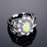 JLR-183 Flower Fire Opal Wedding Ring
