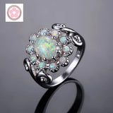 JLR-183 Flower Fire Opal Wedding Ring