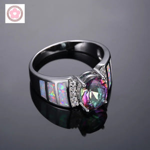 Rainbow Crystal Fire Opal Zircon Wedding Ring