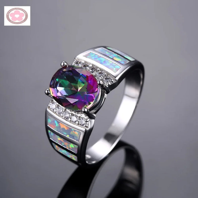 Rainbow Crystal Fire Opal Zircon Wedding Ring