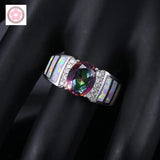 Rainbow Crystal Fire Opal Zircon Wedding Ring