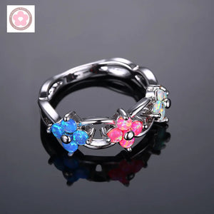Flower Fire Opal And Red Opal Jewelry Wedding Ring
