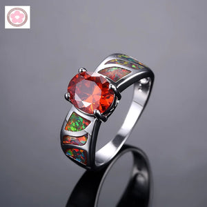 Red Crystal And Fire Opal Wedding Ring JZ0050