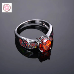 Red Crystal And Fire Opal Wedding Ring JZ0050