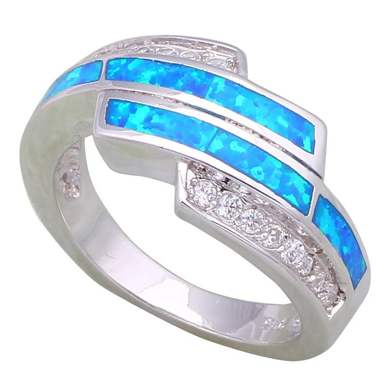 Opal & Zircon Cocktail Ring, Platinum Plated