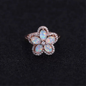 Silver Plated Fire Opal & Zircon Flower Cocktail Ring