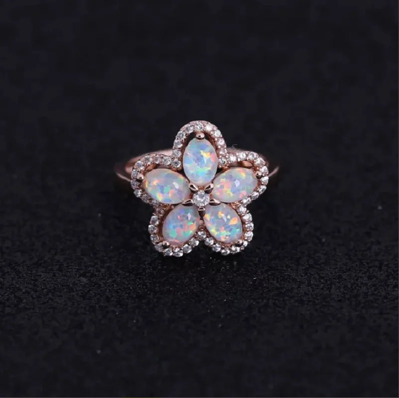Silver Plated Fire Opal & Zircon Flower Cocktail Ring