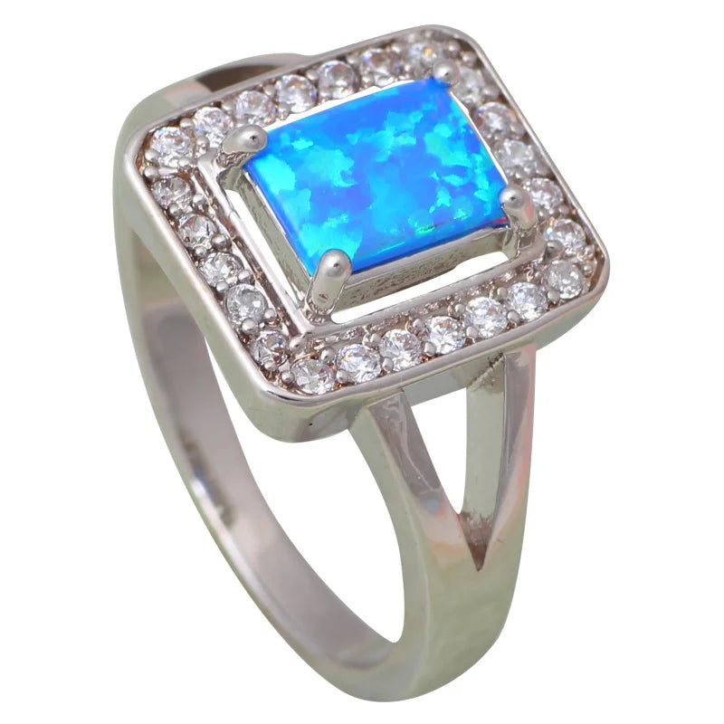 Hot Platinum Plate Opal & Zircon Flower Cocktail Ring
