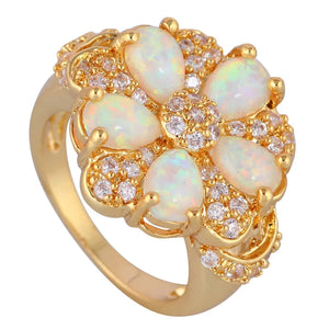 JLR747 Fire Opal & Zircon Flower Ring