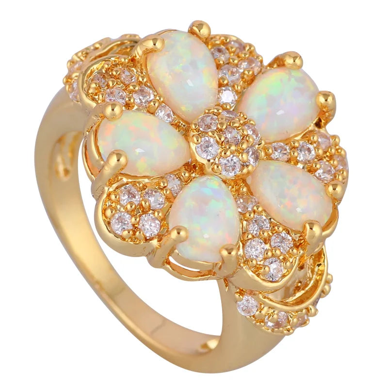JLR747 Fire Opal & Zircon Flower Ring
