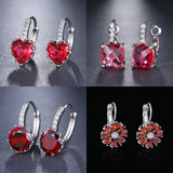 Ruby Red Stone CZ Silver Stud Earrings Wedding Jewelry Gift