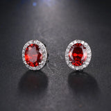 Ruby Red Stone CZ Silver Stud Earrings Wedding Jewelry Gift