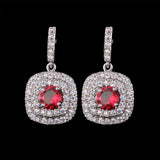 Ruby Red Stone CZ Silver Stud Earrings Wedding Jewelry Gift