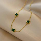 JMK INS Green Zircon Necklace Stainless steel Women Jewelry Sets