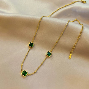 JMK INS Green Zircon Necklace Stainless steel Women Jewelry Sets