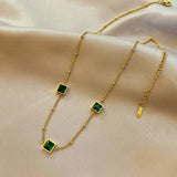 JMK INS Green Zircon Necklace Stainless steel Women Jewelry Sets