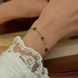 JMK INS Green Zircon Necklace Stainless steel Women Jewelry Sets