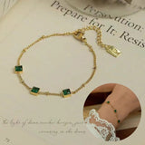 JMK INS Green Zircon Necklace Stainless steel Women Jewelry Sets