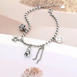 925 Silver Bear Star Tassel Bracelet, Party Jewelry Gift
