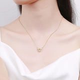 925 Silver Crystal Zircon Flower Clover Necklace