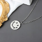 925 Silver Double Lines Smile Face Pendant Necklace