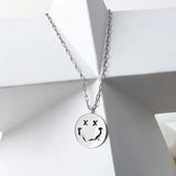 925 Silver Double Lines Smile Face Pendant Necklace