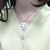 925 Silver Double Lines Smile Face Pendant Necklace