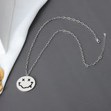 925 Silver Double Lines Smile Face Pendant Necklace