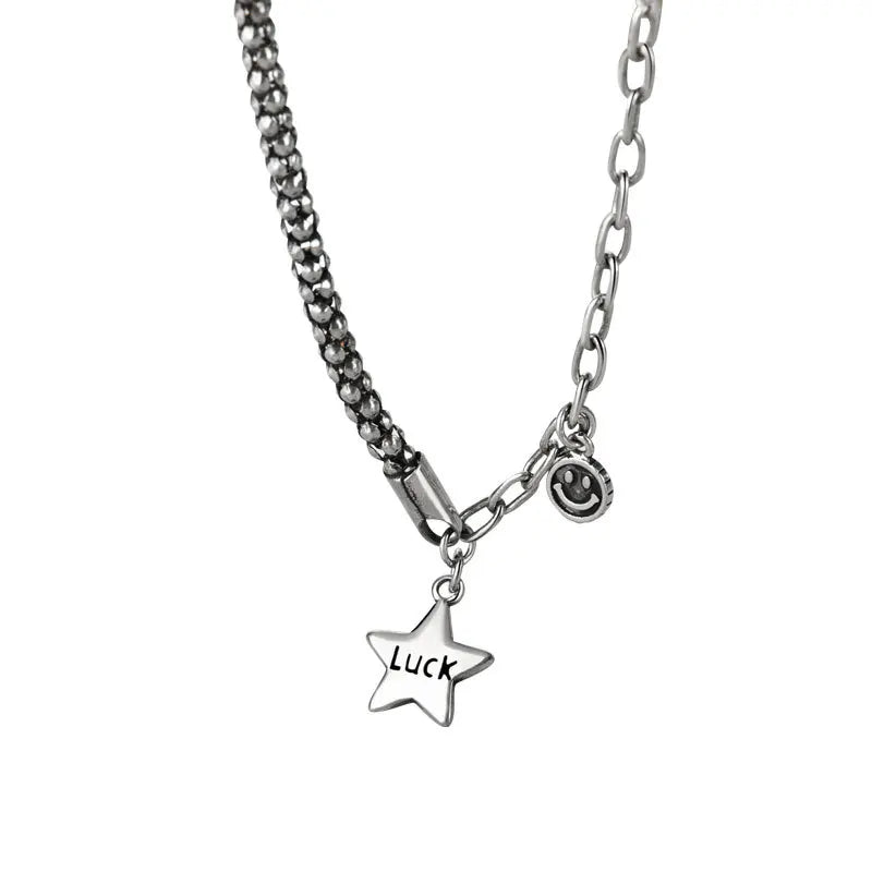 925 Sterling Silver Retro Star Pendant Necklace