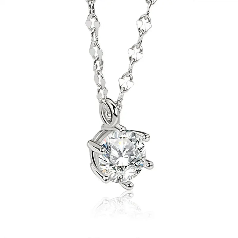 925 Silver High Round Diamond Pendant Necklace 18 inches