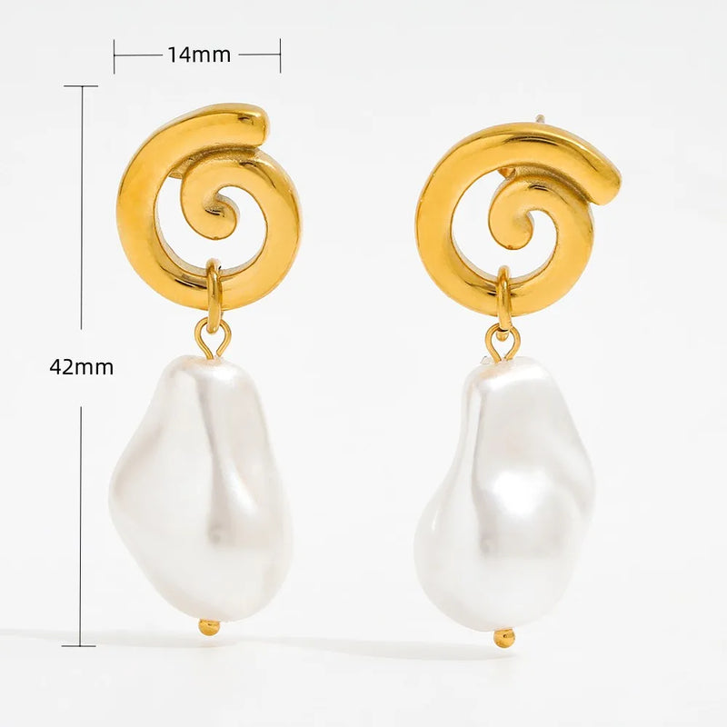 High End PVD Freshwater Pearl Snail Shaped Hoop Earring