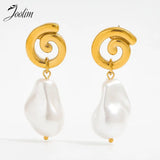 High End PVD Freshwater Pearl Snail Shaped Hoop Earring