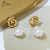 High End PVD Freshwater Pearl Snail Shaped Hoop Earring