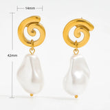 High End PVD Freshwater Pearl Snail Shaped Hoop Earring