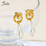 High End PVD Freshwater Pearl Snail Shaped Hoop Earring