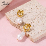 High End PVD Freshwater Pearl Snail Shaped Hoop Earring