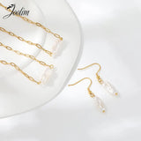 High End PVD Tarnish Pearl Dangle Hoop Earring