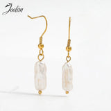 High End PVD Tarnish Pearl Dangle Hoop Earring