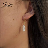High End PVD Tarnish Pearl Dangle Hoop Earring