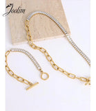 Stainless Steel Crystal Pave Necklace