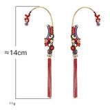 Vintage Crystal Flower Tassel Earrings Boho Earcuff for Women