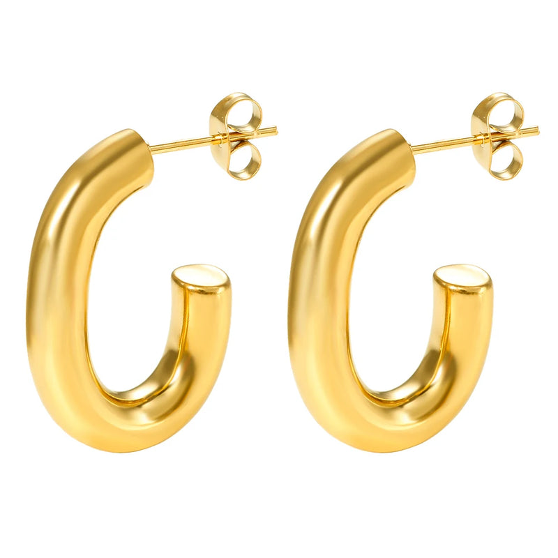 Chunky Stainless Steel Oval Stud Earrings