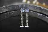 925 Silver Sakura Flower Tassel Dangle Earrings Vintage Thai Drop Earrings