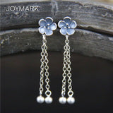 925 Silver Sakura Flower Tassel Dangle Earrings Vintage Thai Drop Earrings
