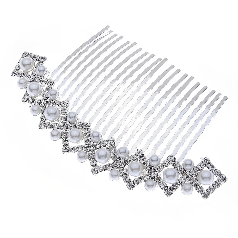 Silver Bridal Hair Combs with Pearl Rhinestone