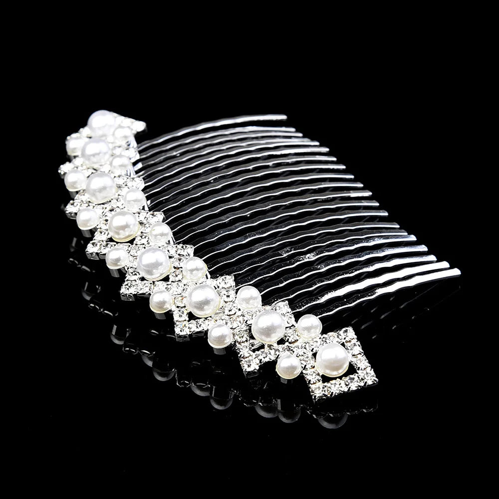 Silver Bridal Hair Combs with Pearl Rhinestone