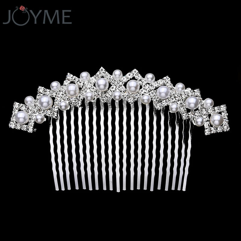 Silver Bridal Hair Combs with Pearl Rhinestone