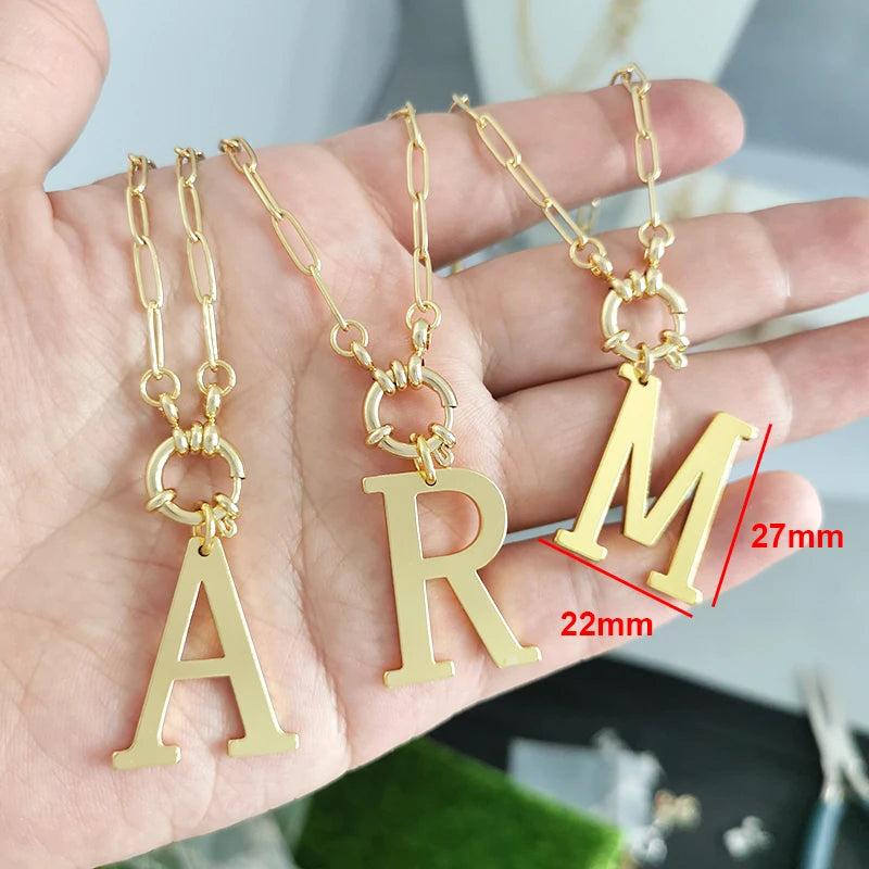 Initial Letter Necklace A-Z Women Men 45cm Stainless Steel Chain DIY