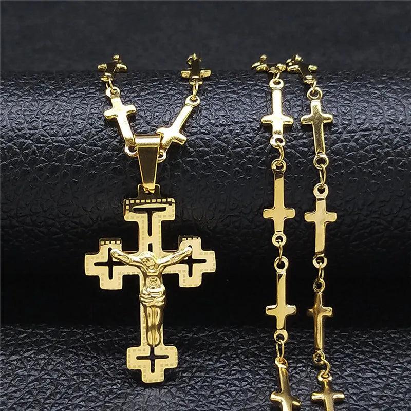 Christian Cross Stainless Steel Necklace Small Chain N6013S02