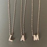 Initial Letter Necklace Pendant CZ Alphabet Charm Stainless